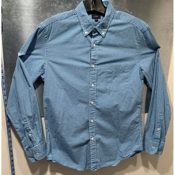 J. Crew 100% Cotton Blue Gingham Medium Slim-16" Collar-42" Chest Button Down - Picture 10 of 14